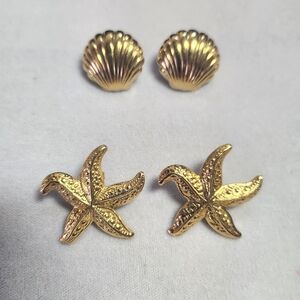 Ocean-Inspired Gold Starfish and Shell Earrings